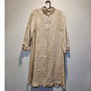 NWOT FLAX Striped Linen‎ Button Front Dress Shirt Natural oat S beige Lithuania